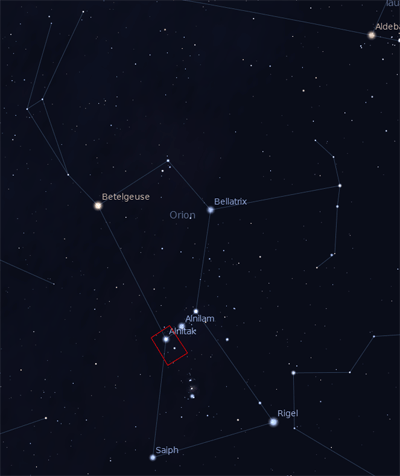 Star chart showing the Image Field of View for the Flame and Horsehead crop