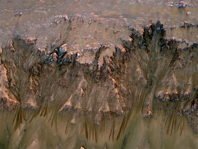 Dark tendrils of liquid water forming on slopes of Mars