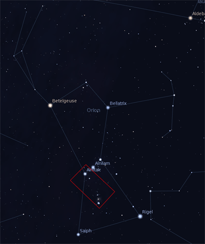 Star chart showing the Image Field of View for the wide Orion shot