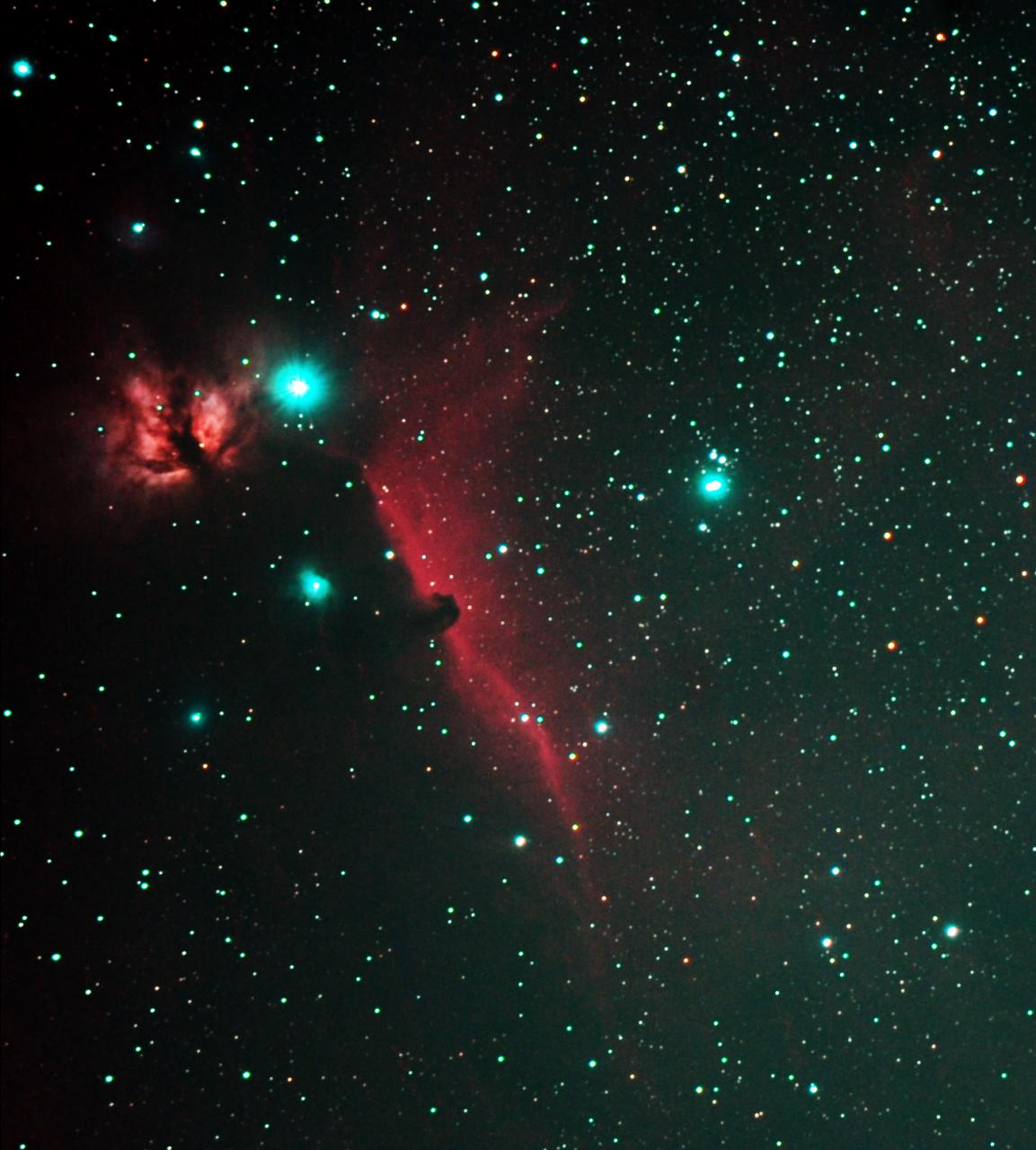 Closer crop of the Flame and Horsehead Nebulas