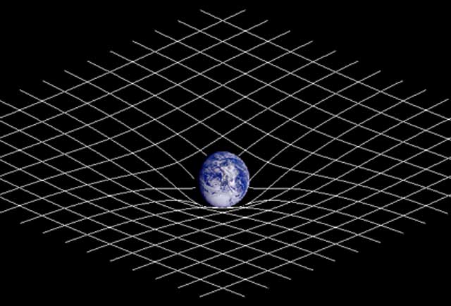 A conceptual illustration of matter warping the grid of Spacetime